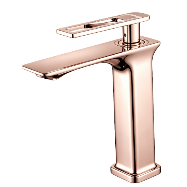 Polished Rose Gold Single Lever Bathroom Basin Mixer Faucet