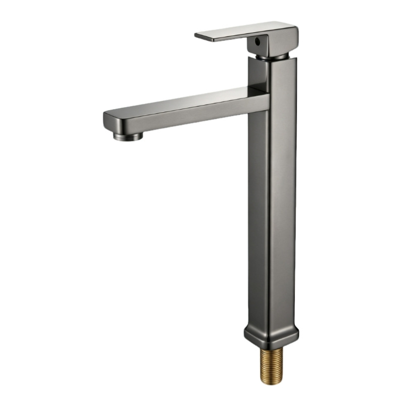 Gunmetal Grey Square Tall Vessel Basin Mixer Faucet