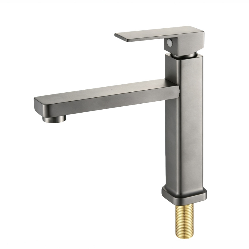 Gunmetal Grey Square Tall Vessel Basin Mixer Faucet