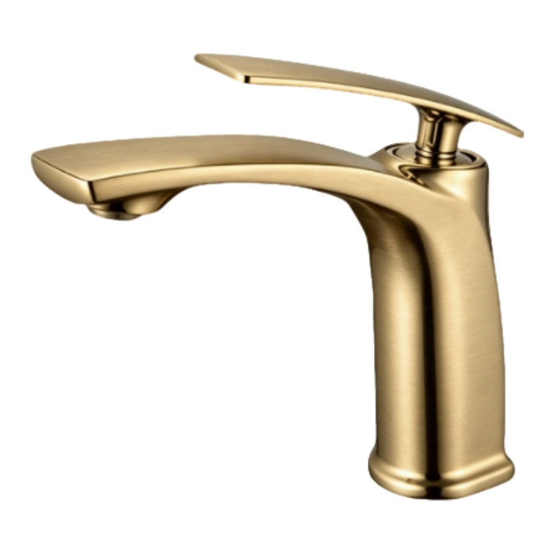 Polished Gold Curved Tall Vessel Basin Mixer Faucet