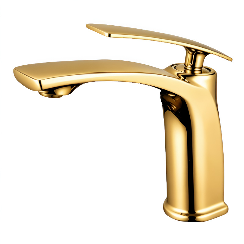 Polished Gold Curved Tall Vessel Basin Mixer Faucet