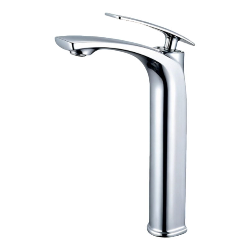 Polished Gold Curved Tall Vessel Basin Mixer Faucet
