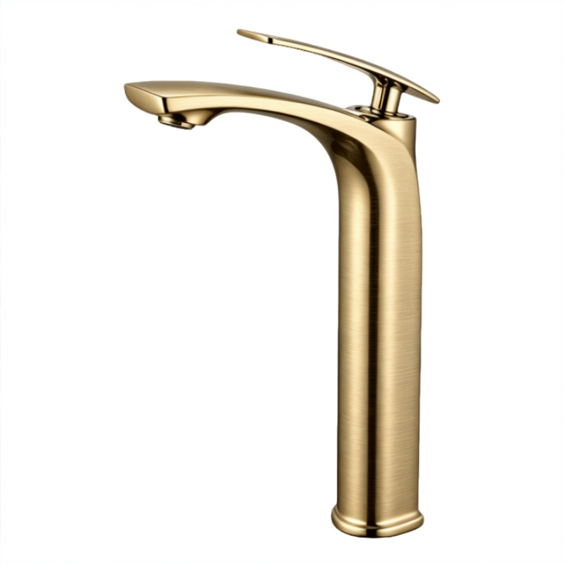 Polished Gold Curved Tall Vessel Basin Mixer Faucet