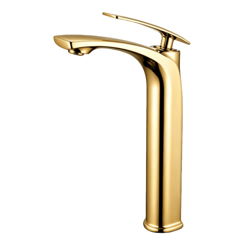 Polished Gold Curved Tall Vessel Basin Mixer Faucet