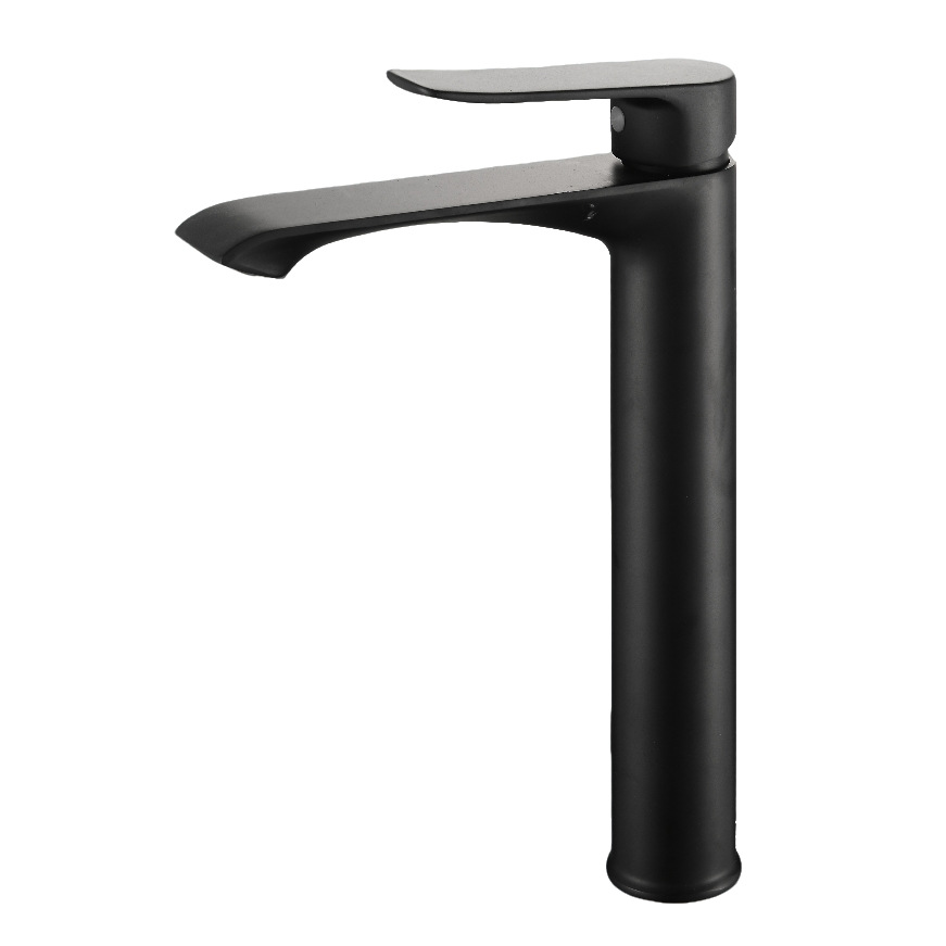 Matte Black Curved Spout Tall Vessel Basin Mixer Faucet