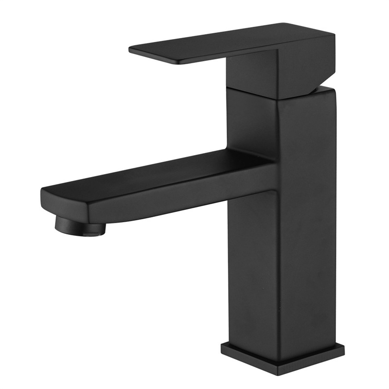 Matte Black Square Single Lever Basin Mixer Faucet