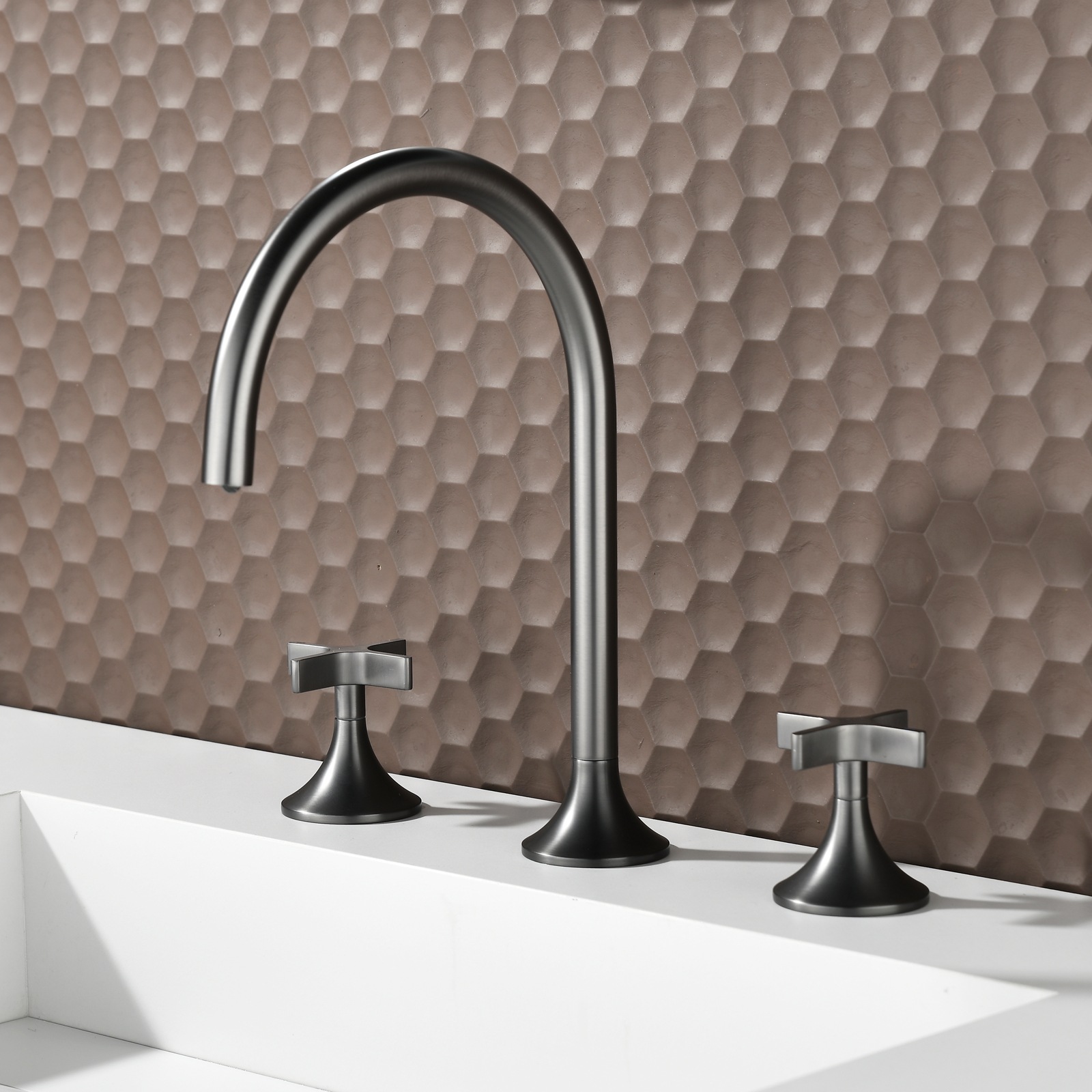 Polished Chrome Two Handle Widespread Basin Mixer Faucet