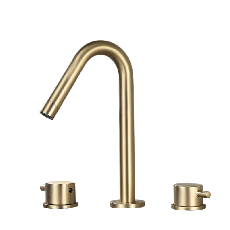 Brushed Gold 3 Hole Widespread Basin Mixer Faucet