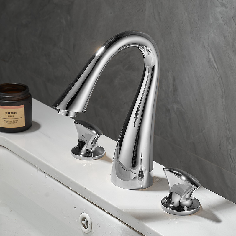 Polished Gold 3 Hole Widespread Basin Mixer Faucet