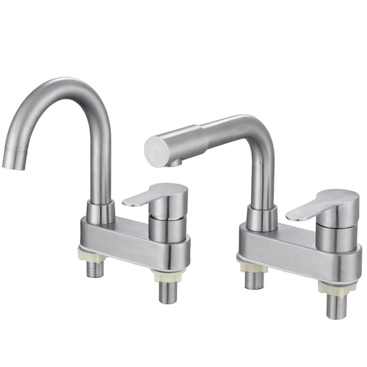 304 Stainless Steel Deck Mounted Double Hole Basin Mixer Faucet