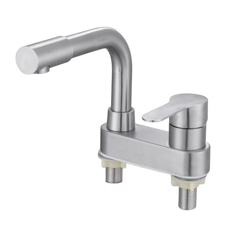 304 Stainless Steel Deck Mounted Double Hole Basin Mixer Faucet
