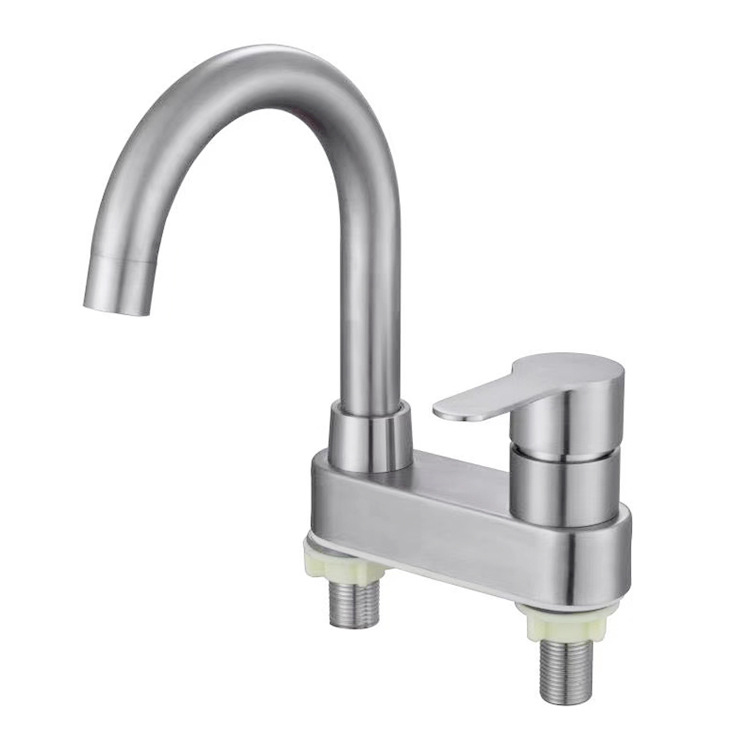 304 Stainless Steel Deck Mounted Double Hole Basin Mixer Faucet