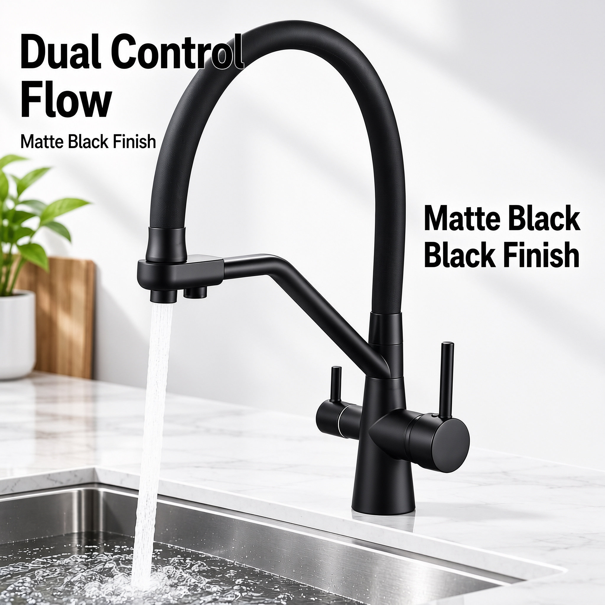 Brushed Gold Two Handle Kitchen Mixer Faucet with Flexible Silicone Spout, Solid Brass