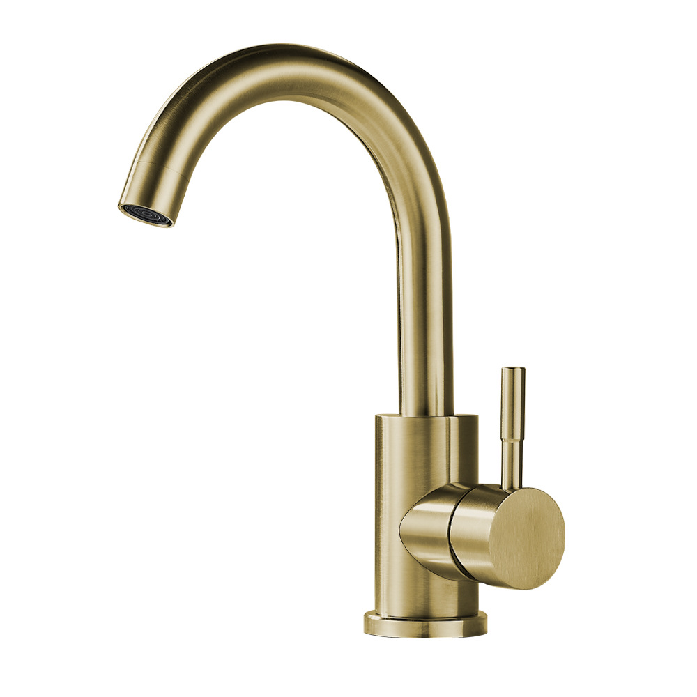 Brushed Gold Single Lever Kitchen Mixer Faucet, Solid Brass