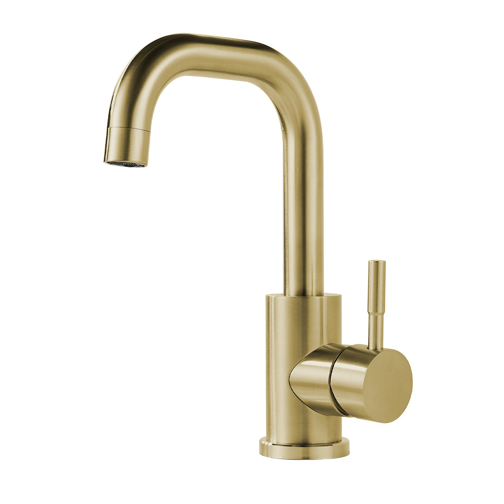 Brushed Gold Single Lever Kitchen Mixer Faucet, Solid Brass