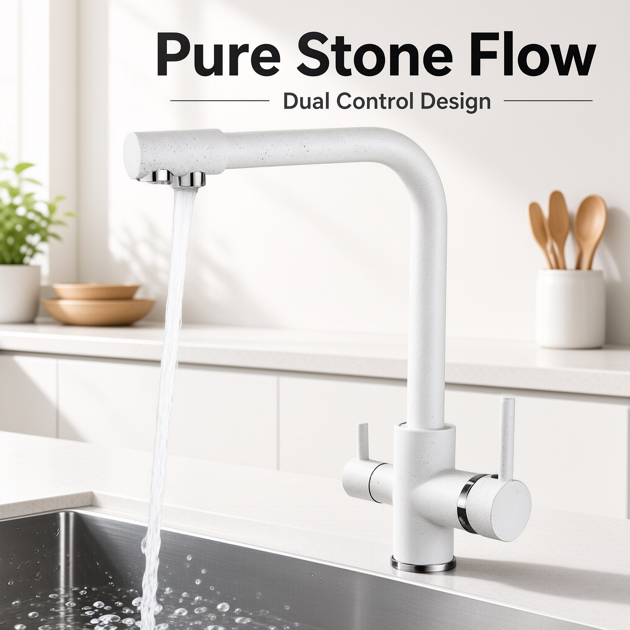 Chrome Two Handle Kitchen Mixer Faucet With Dual Water Outlet, Solid Brass