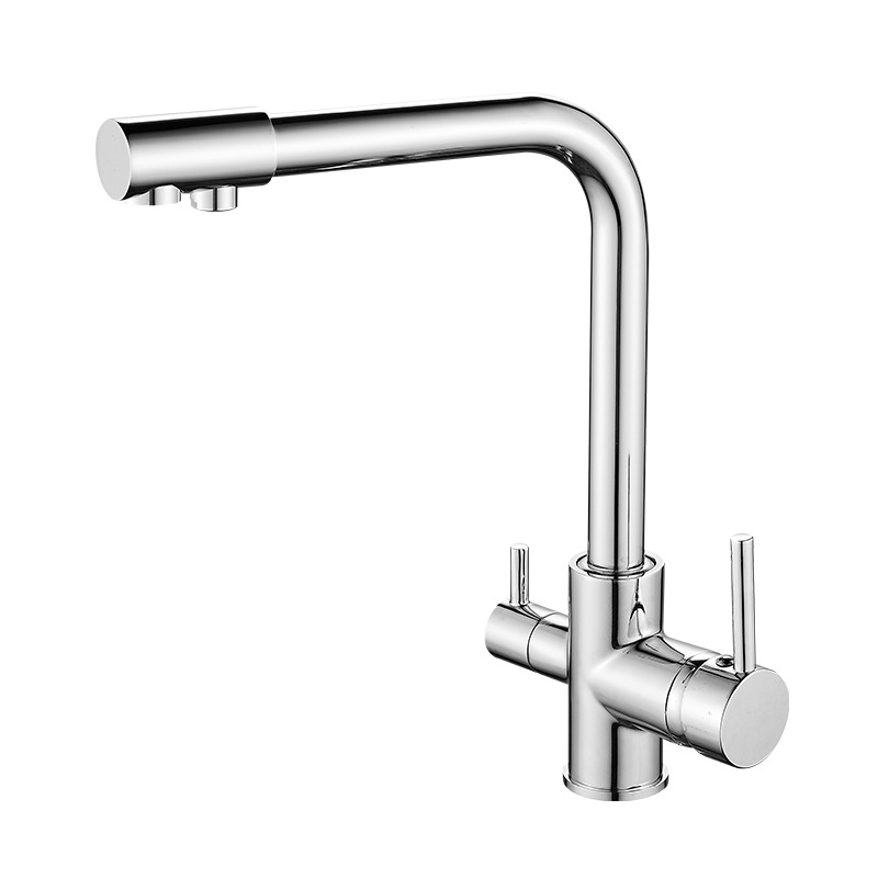 Chrome Two Handle Kitchen Mixer Faucet With Dual Water Outlet, Solid Brass