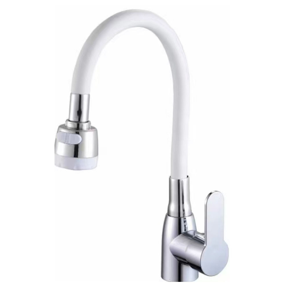 Chrome Single Lever Flexible White Silicone Spout Kitchen Mixer Faucet