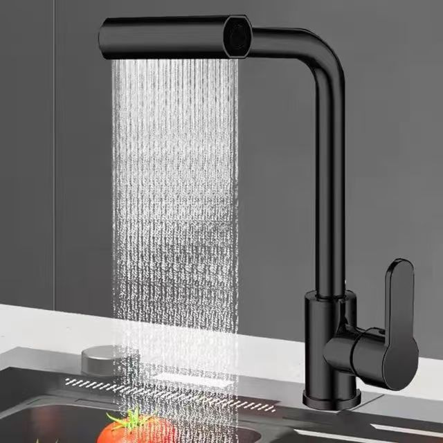 Matte Black Single Lever Square High Arc Kitchen Mixer Faucet, Solid Brass