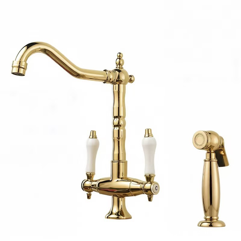 Antique Bronze Two Handle Classic Kitchen Mixer Faucet, Solid Brass