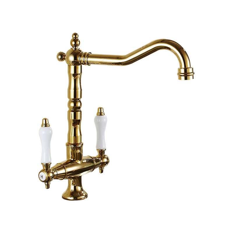 Antique Bronze Two Handle Classic Kitchen Mixer Faucet, Solid Brass