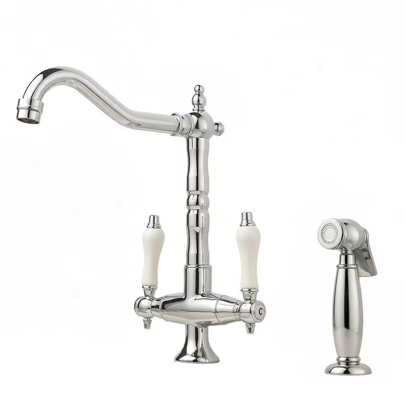 Antique Bronze Two Handle Classic Kitchen Mixer Faucet, Solid Brass