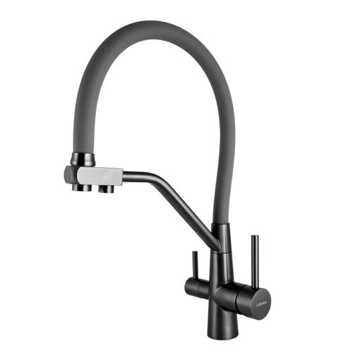 Brushed Gold Two Handle Flexible Silicone Spout Kitchen Mixer Faucet, Solid Brass