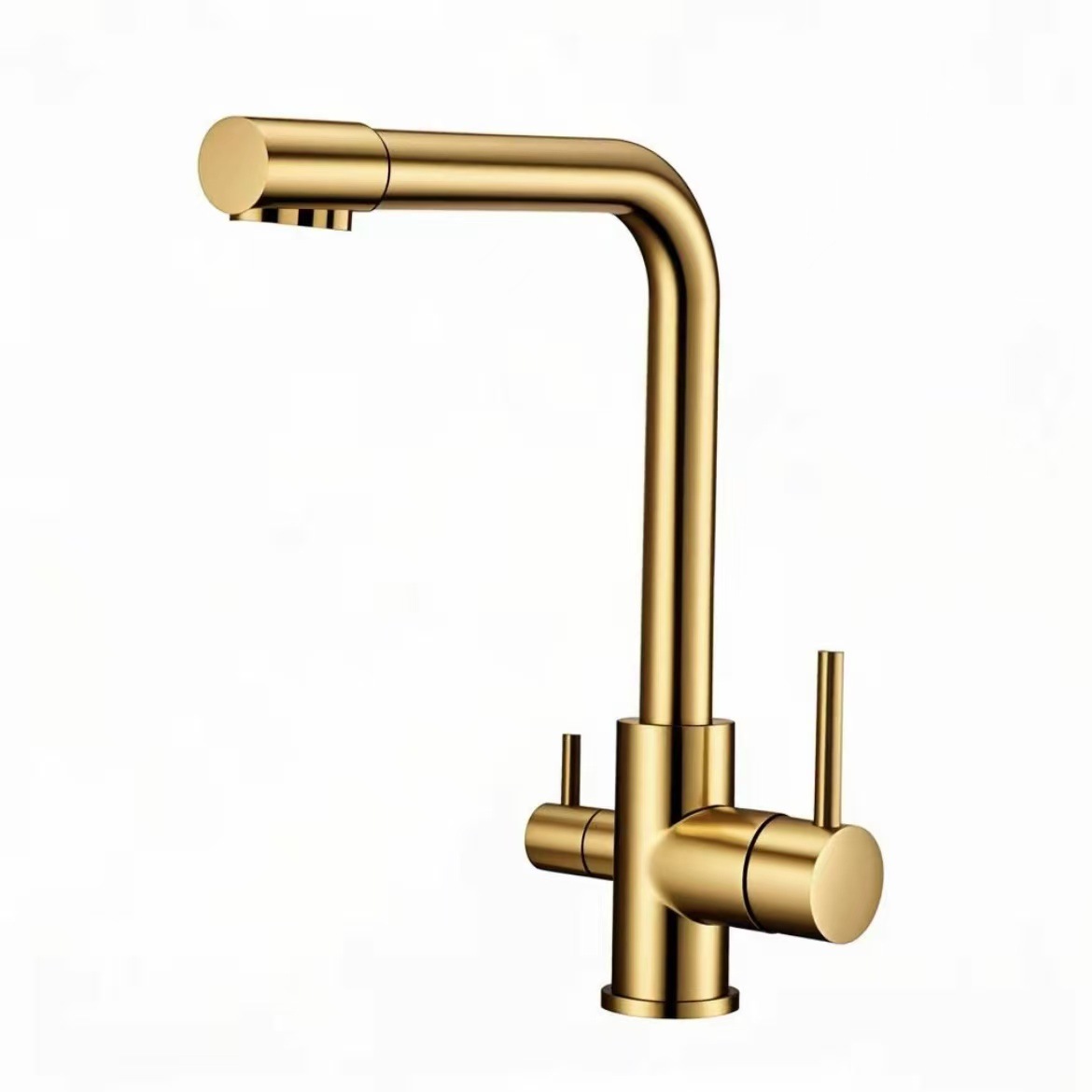 Chrome Two Handle Dual Water Kitchen Mixer Faucet, Solid Brass