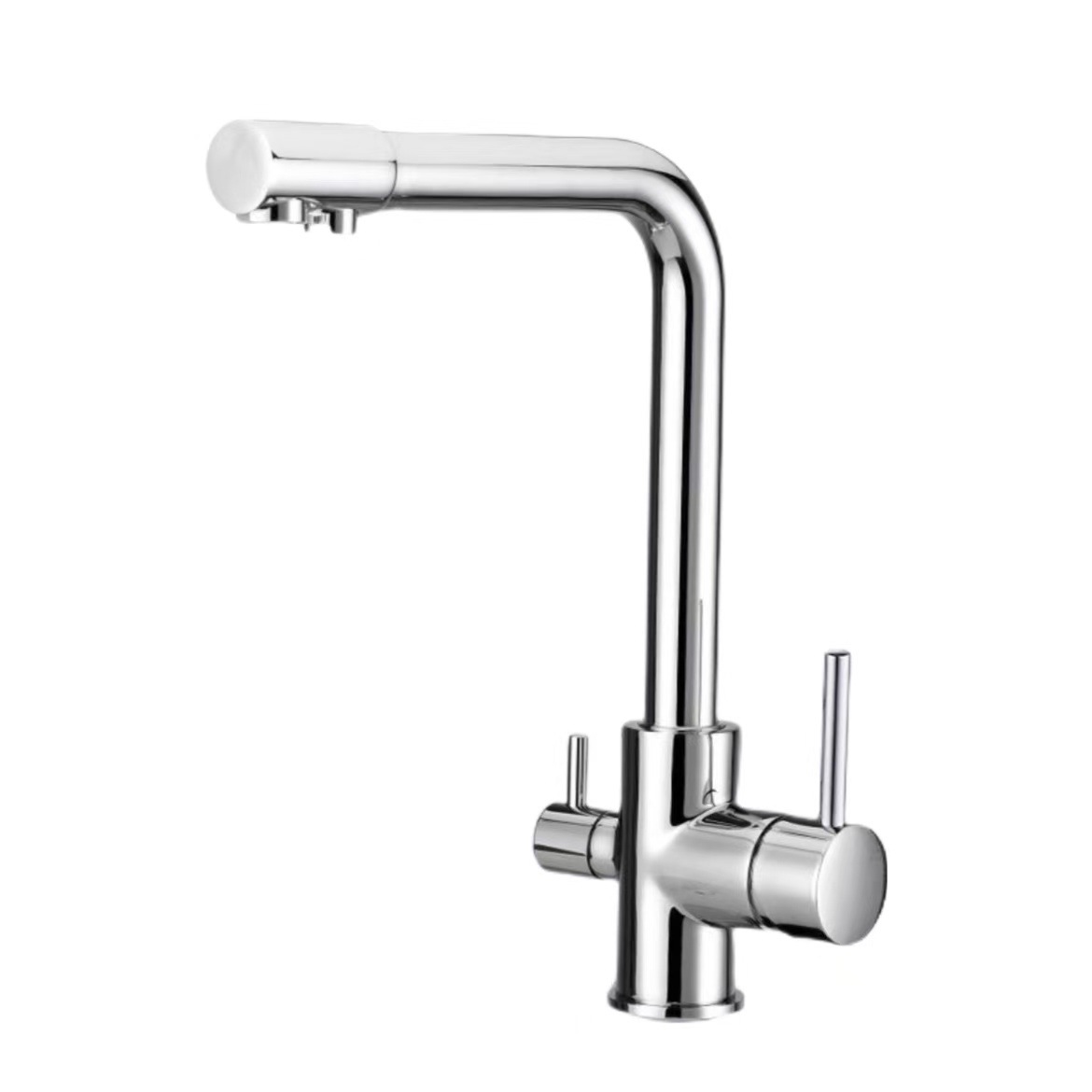 Chrome Two Handle Dual Water Kitchen Mixer Faucet, Solid Brass