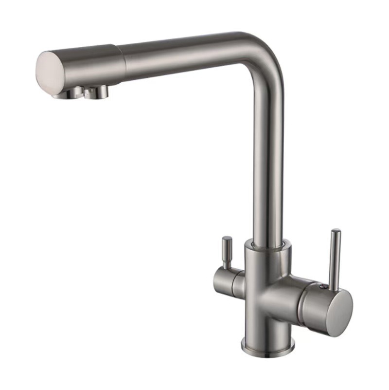 Chrome Two Handle Dual Water Kitchen Mixer Faucet, Solid Brass