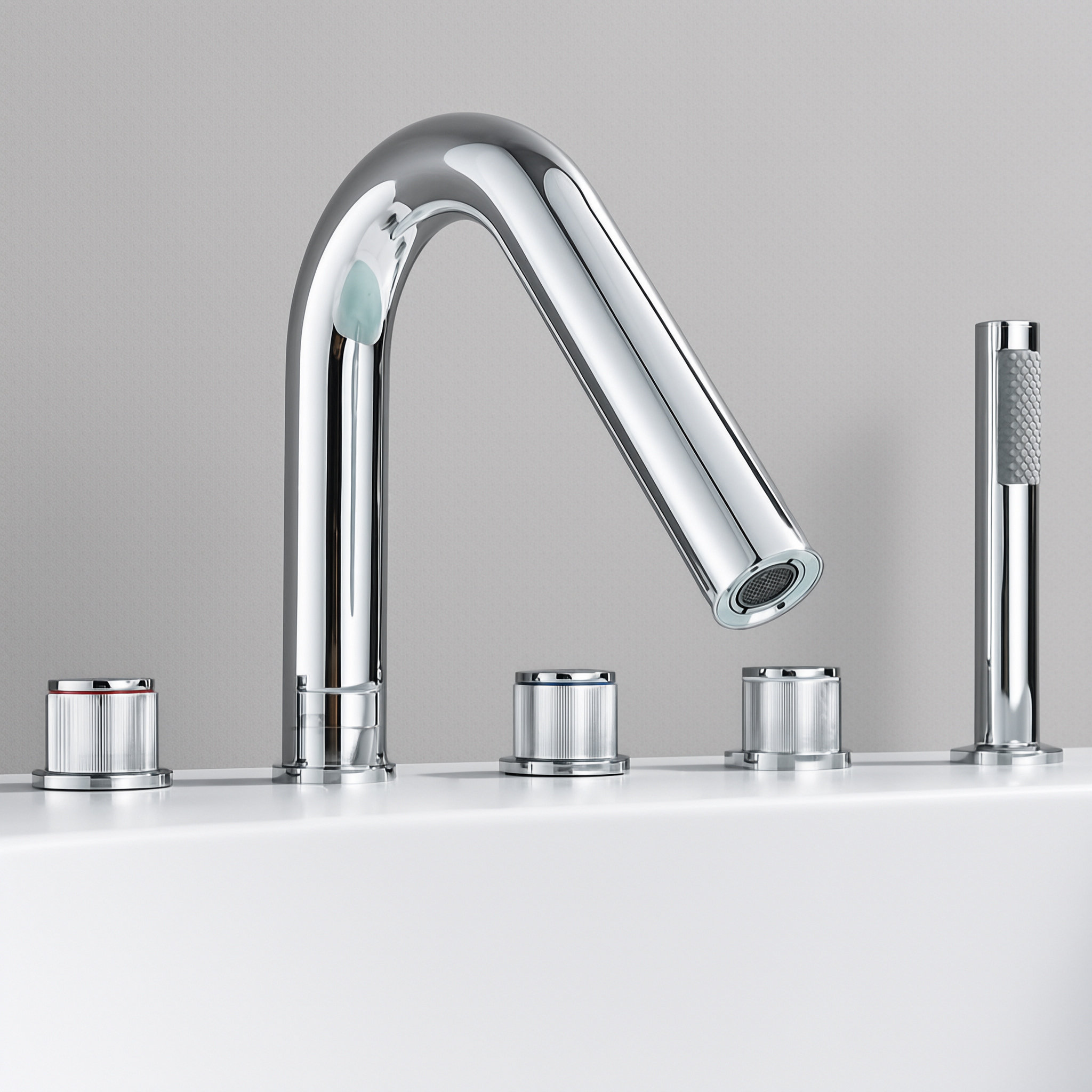 Brushed Gold Pull Out Kitchen Faucet Set, 3 Hole Deck Mount Sink Tap with Handheld Sprayer