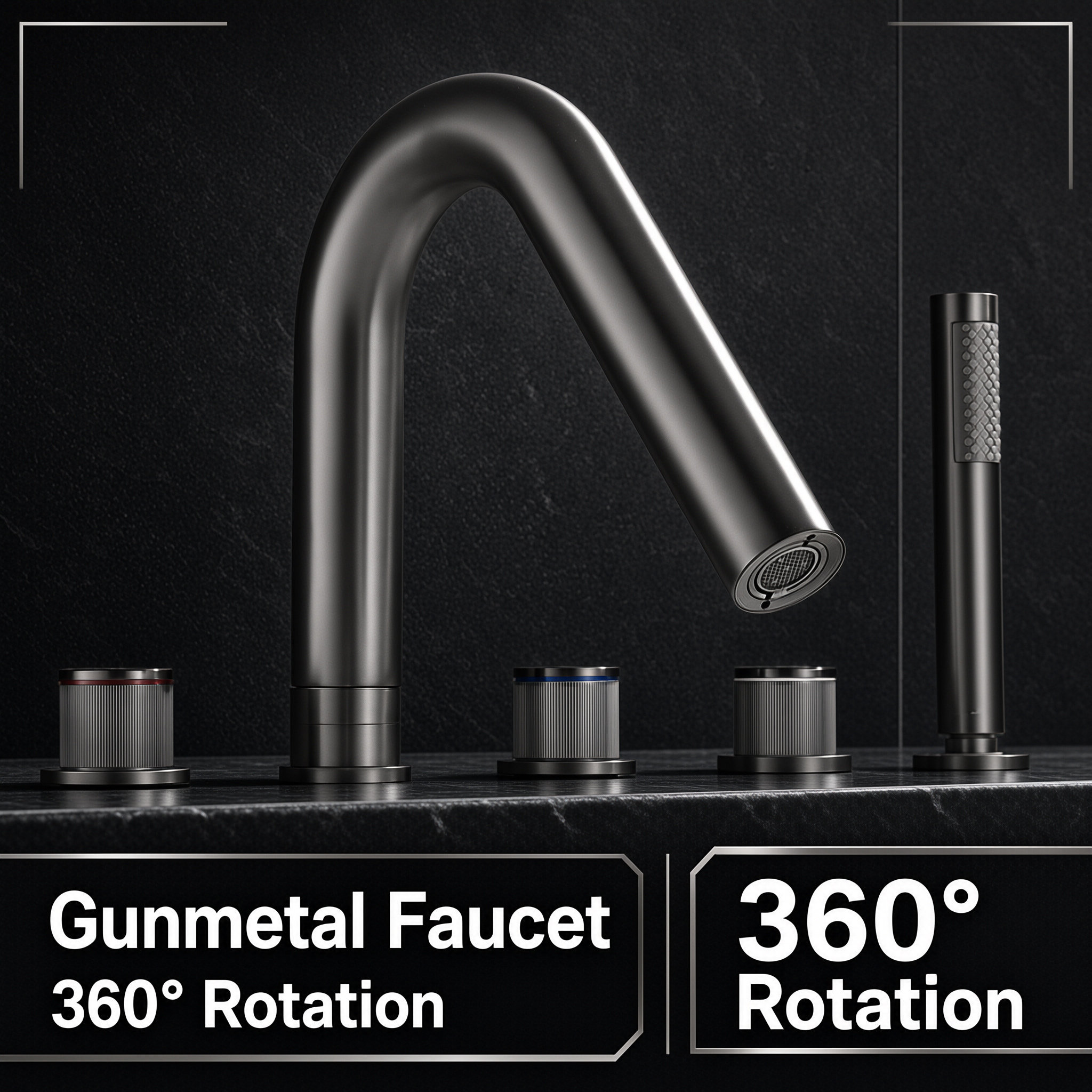 Brushed Gold Pull Out Kitchen Faucet Set, 3 Hole Deck Mount Sink Tap with Handheld Sprayer