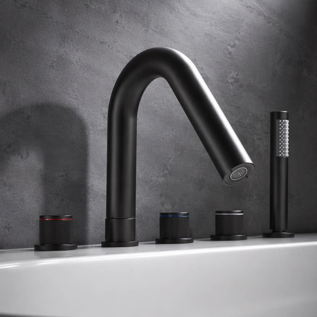 Brushed Gold Pull Out Kitchen Faucet Set, 3 Hole Deck Mount Sink Tap with Handheld Sprayer