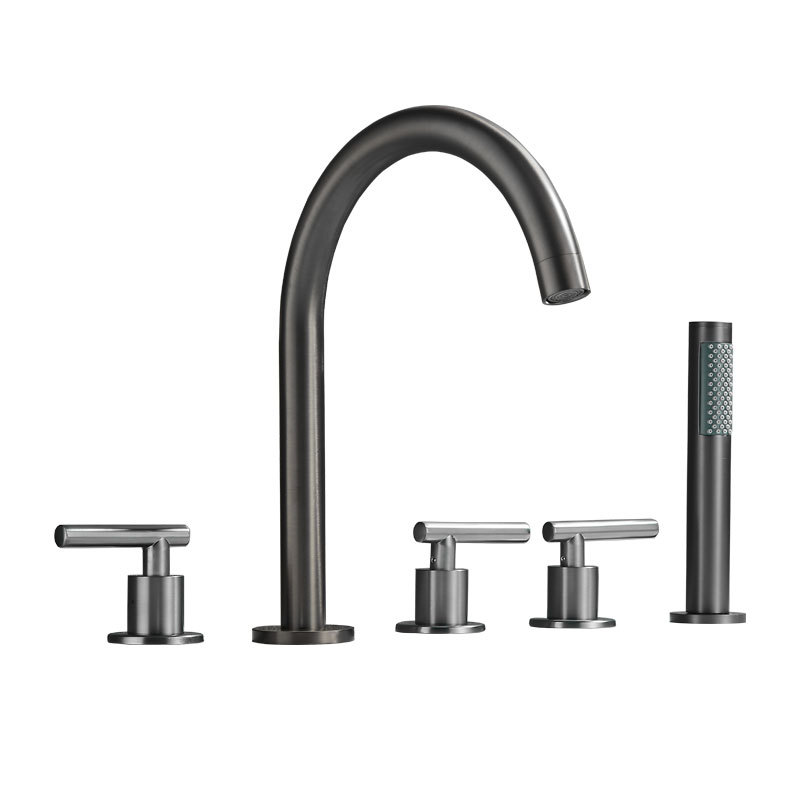 Matte Black 5 Hole Deck Mount Bathtub Faucet Set, Tub Tap with Handheld Shower Sprayer