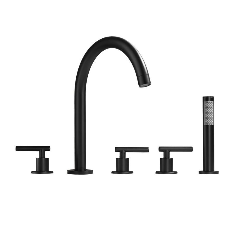 Matte Black 5 Hole Deck Mount Bathtub Faucet Set, Tub Tap with Handheld Shower Sprayer