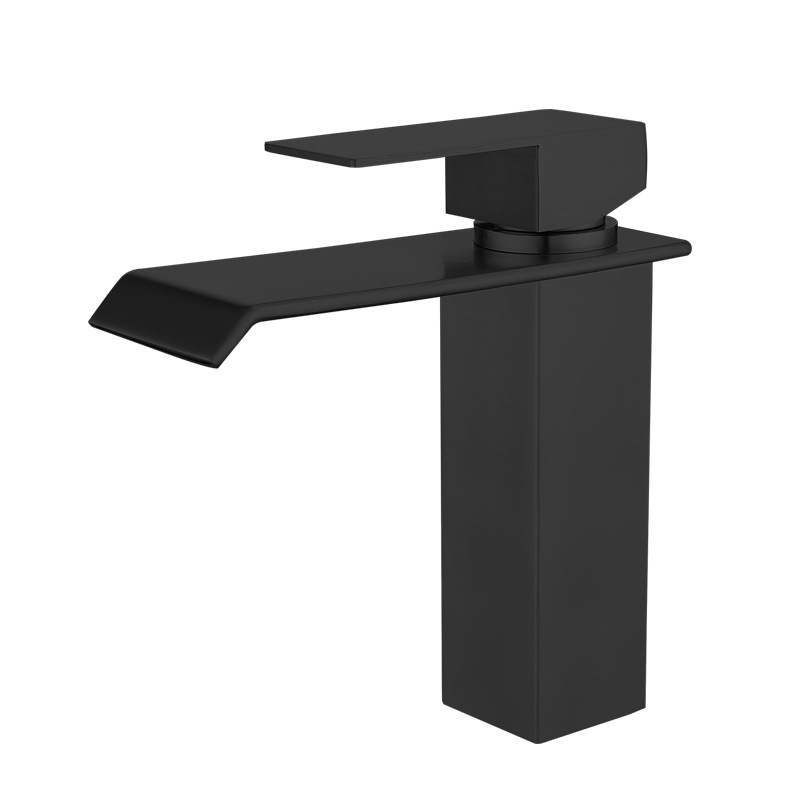 Brushed Nickel Waterfall Basin Faucet, Single Lever Square Bathroom Vanity Sink Tap