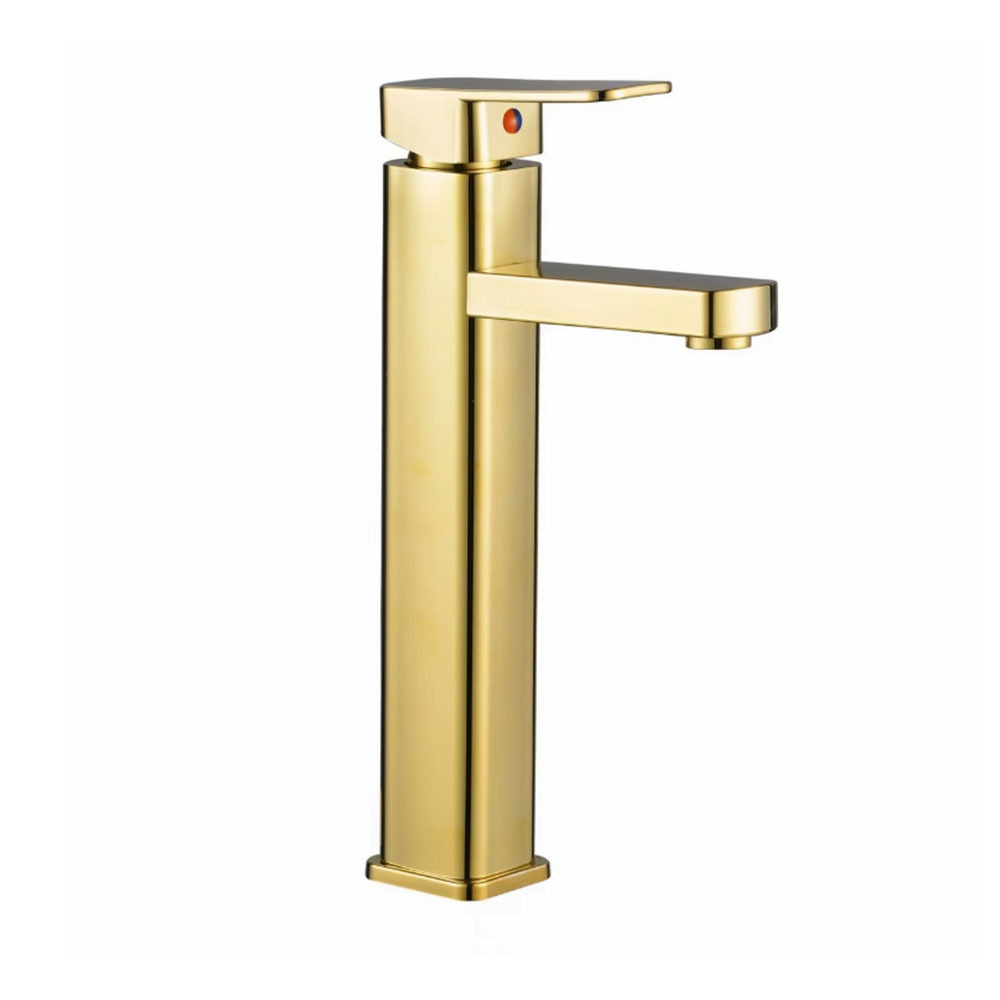 Matte Black & Gold Single Lever Basin Faucet, Square Tall Body Bathroom Vanity Sink Tap