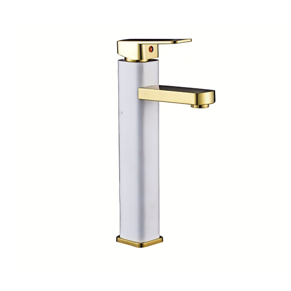 Matte Black & Gold Single Lever Basin Faucet, Square Tall Body Bathroom Vanity Sink Tap