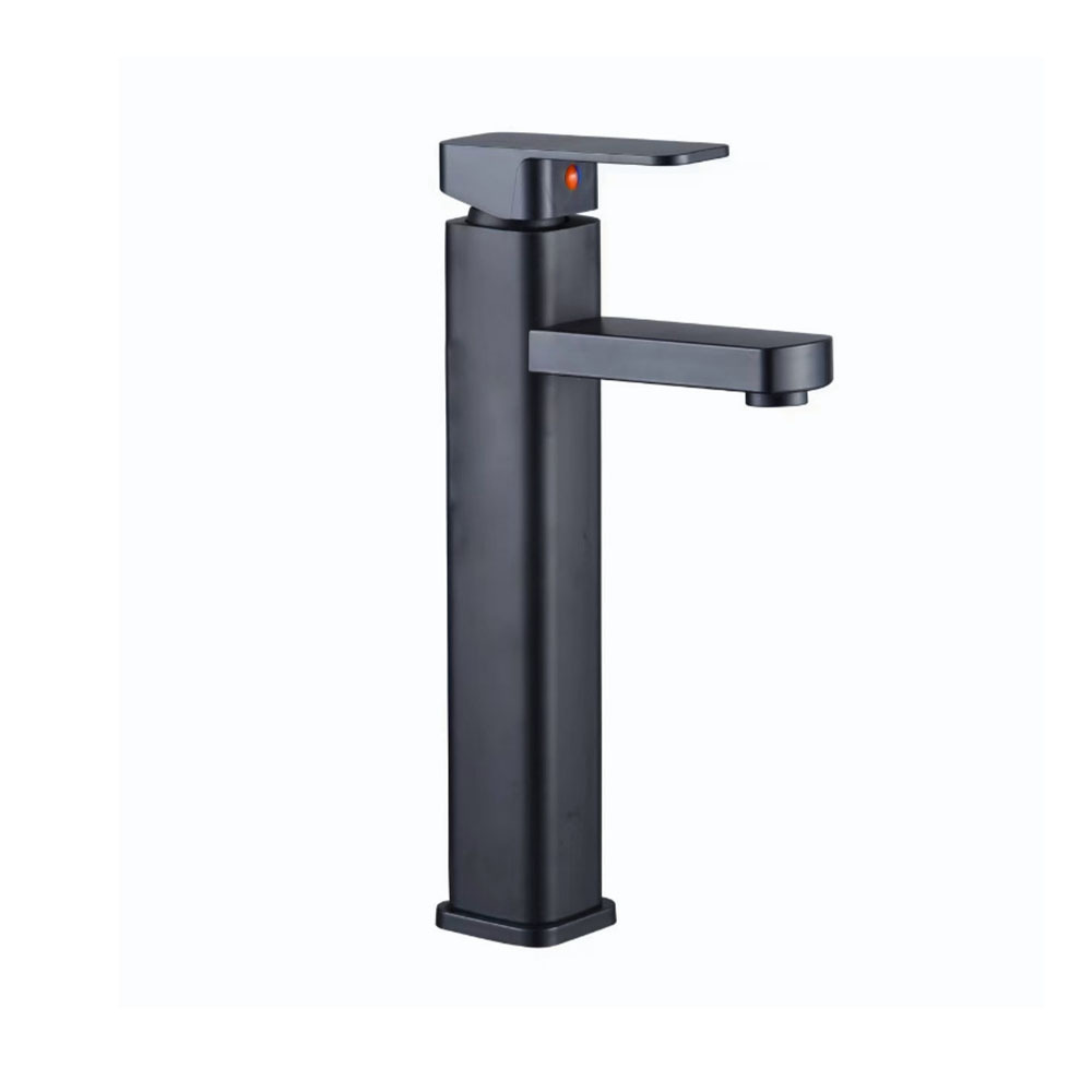 Matte Black & Gold Single Lever Basin Faucet, Square Tall Body Bathroom Vanity Sink Tap