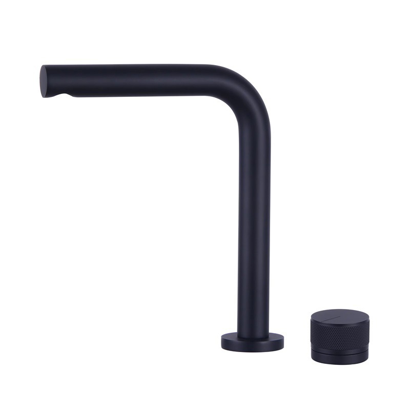 Brushed Gold 2 Hole Separate Handle Basin Faucet, Knurled Single Knob Bathroom Sink Tap