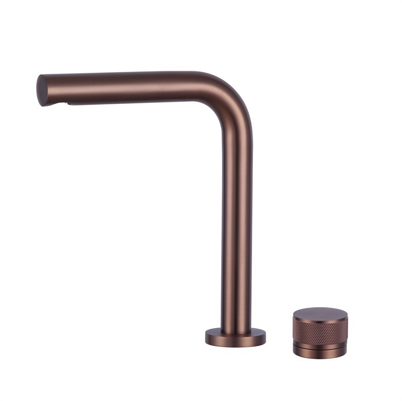 Brushed Gold 2 Hole Separate Handle Basin Faucet, Knurled Single Knob Bathroom Sink Tap