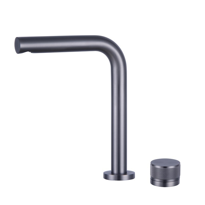 Brushed Gold 2 Hole Separate Handle Basin Faucet, Knurled Single Knob Bathroom Sink Tap