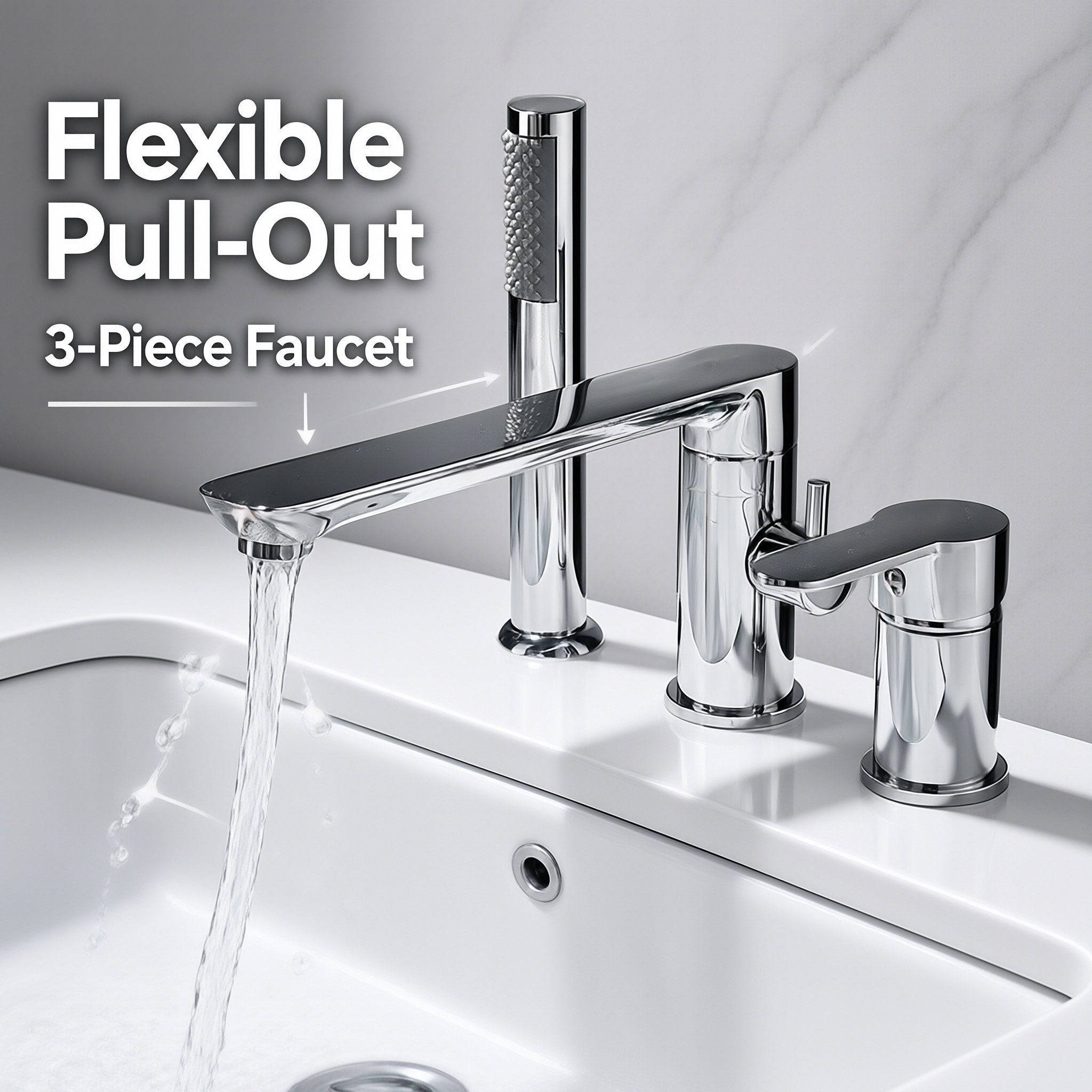 Gun Gray 5 Hole Deck Mount Bathtub Faucet Set, Swivel Tilting Spout Tub Tap with Handheld Shower