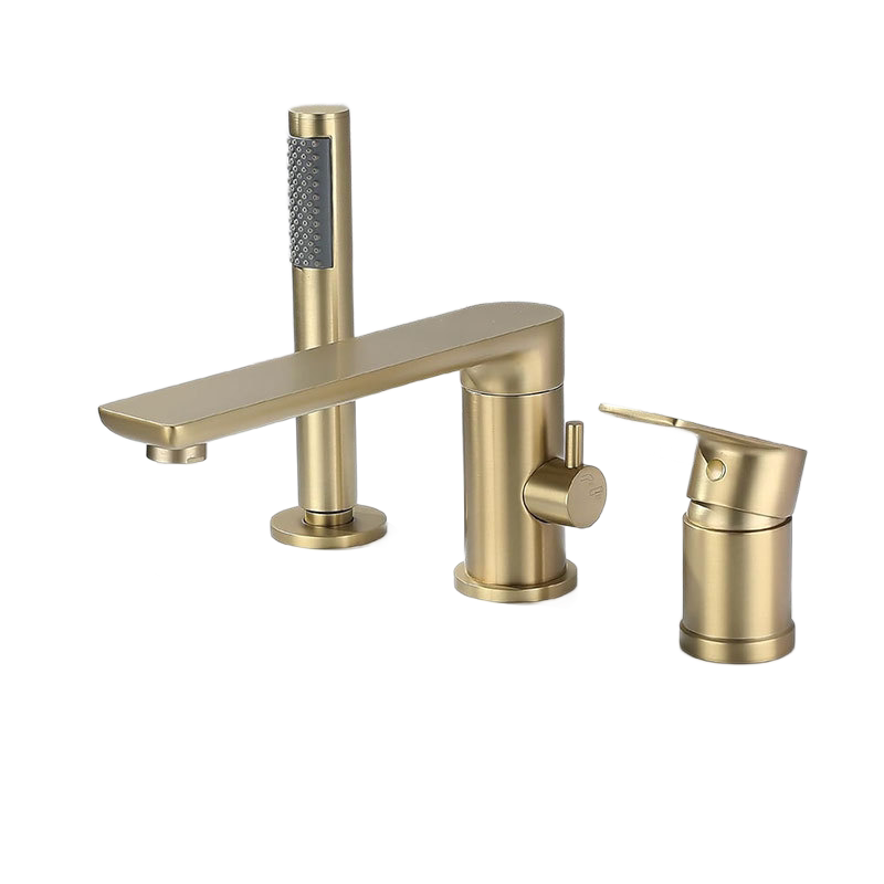 Gun Gray 5 Hole Deck Mount Bathtub Faucet Set, Swivel Tilting Spout Tub Tap with Handheld Shower