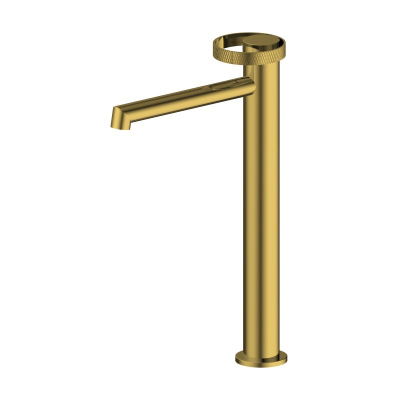 Matte Black & Rose Gold Basin Faucet, Knurled Ring Single Lever Bathroom Sink Tap