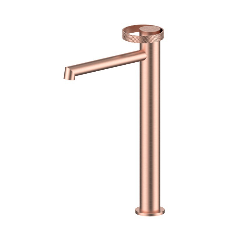 Matte Black & Rose Gold Basin Faucet, Knurled Ring Single Lever Bathroom Sink Tap