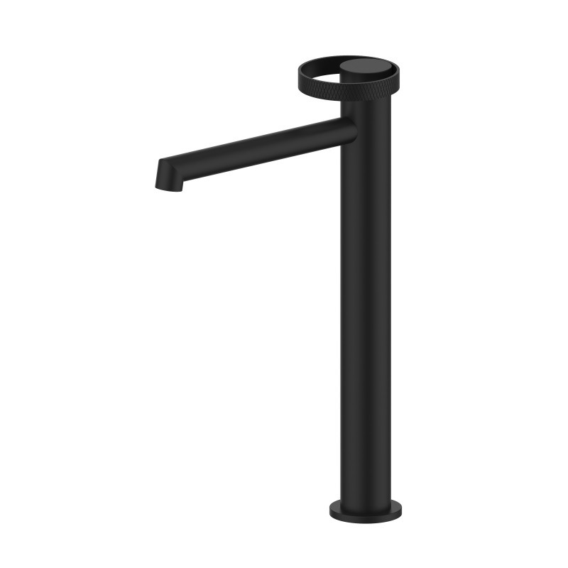 Matte Black & Rose Gold Basin Faucet, Knurled Ring Single Lever Bathroom Sink Tap
