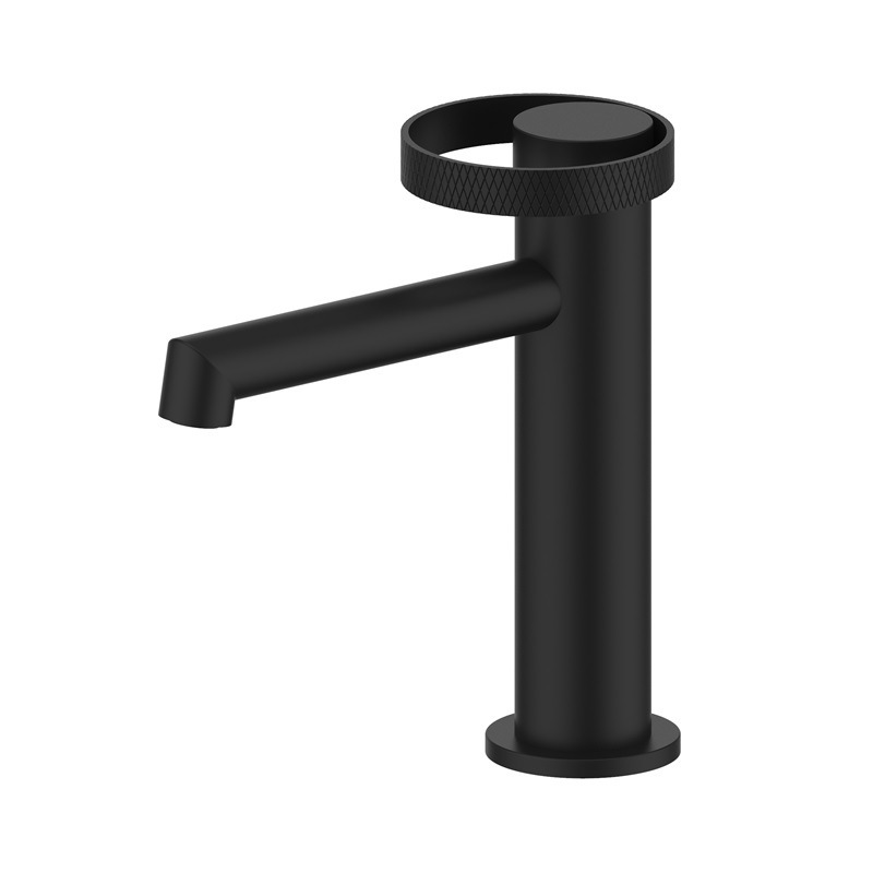 Matte Black & Rose Gold Basin Faucet, Knurled Ring Single Lever Bathroom Sink Tap