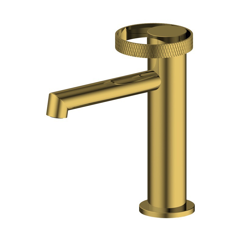 Matte Black & Rose Gold Basin Faucet, Knurled Ring Single Lever Bathroom Sink Tap