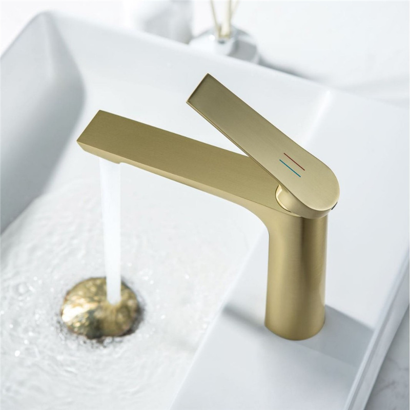 Gunmetal Grey Single Lever Basin Faucet, Long Flat Spout Modern Bathroom Vanity Sink Tap